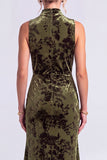 Dark Blue Floral Velvet Mermaid High Neck High-Low Holiday Party Dress