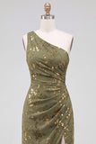 One Shoulder Espresso Ruched Floral Velvet Long Holiday Party Dress with Slit