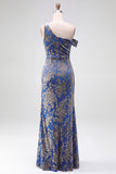 Mermaid Espresso Floral Velvet Ruched Long Holiday Party Dress with Slit