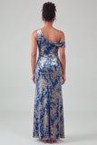 Mermaid Espresso Floral Velvet Ruched Long Holiday Party Dress with Slit
