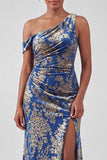 Mermaid Espresso Floral Velvet Ruched Long Holiday Party Dress with Slit