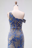 Mermaid Espresso Floral Velvet Ruched Long Holiday Party Dress with Slit