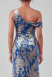 Mermaid Espresso Floral Velvet Ruched Long Holiday Party Dress with Slit