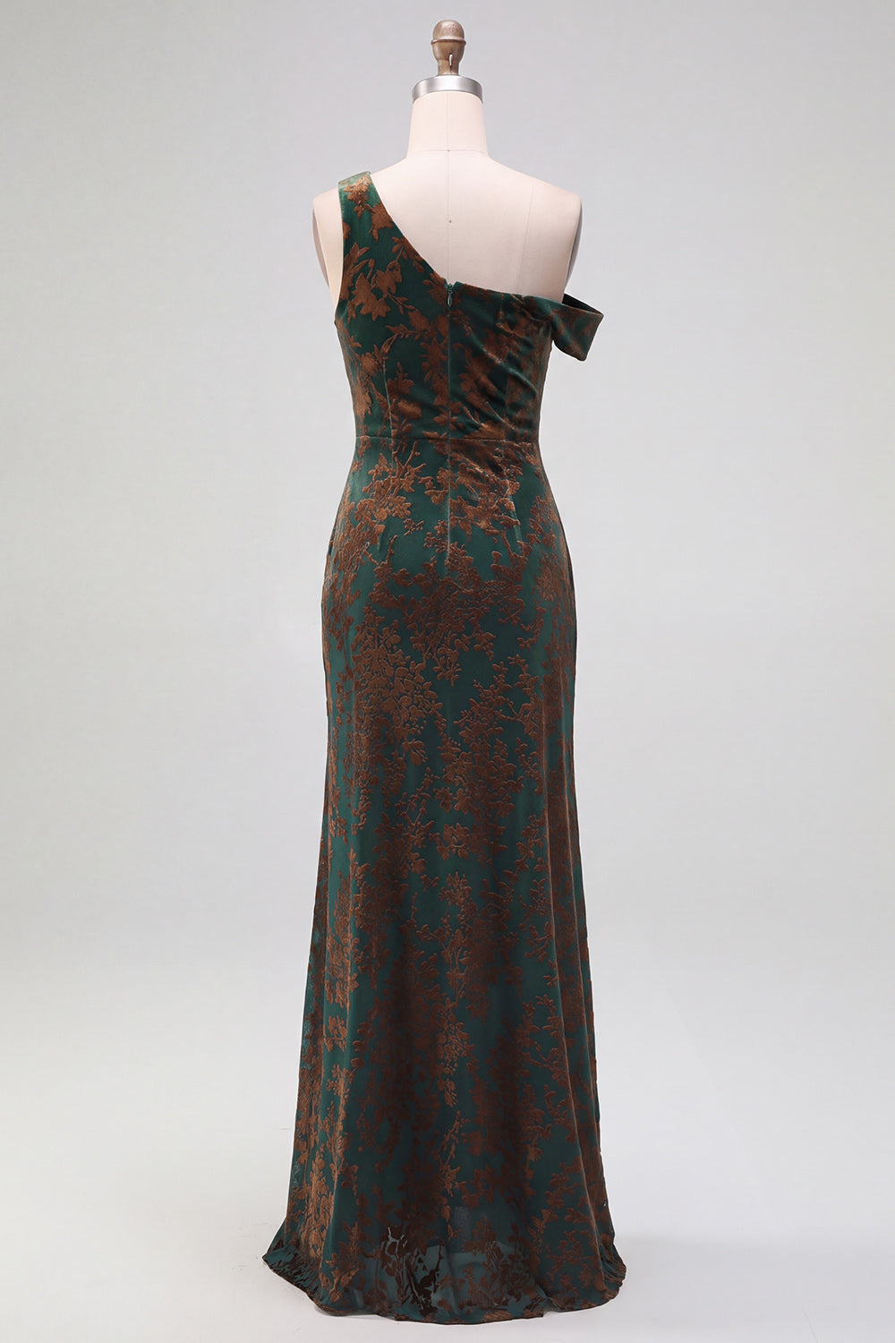 Mermaid Espresso Floral Velvet Ruched Long Holiday Party Dress with Slit