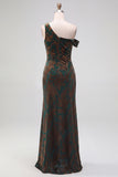 Mermaid Espresso Floral Velvet Ruched Long Holiday Party Dress with Slit