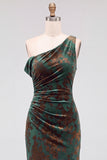Mermaid Espresso Floral Velvet Ruched Long Holiday Party Dress with Slit