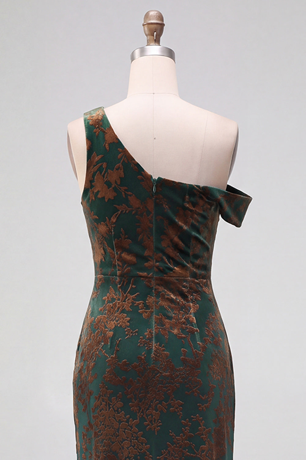 Mermaid Espresso Floral Velvet Ruched Long Holiday Party Dress with Slit