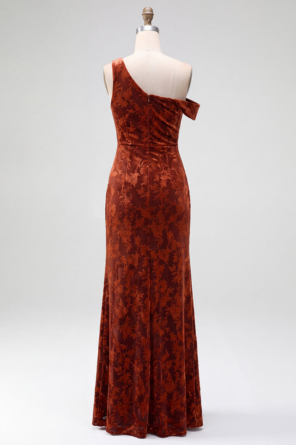 Mermaid Espresso Floral Velvet Ruched Long Holiday Party Dress with Slit