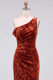 Mermaid Espresso Floral Velvet Ruched Long Holiday Party Dress with Slit