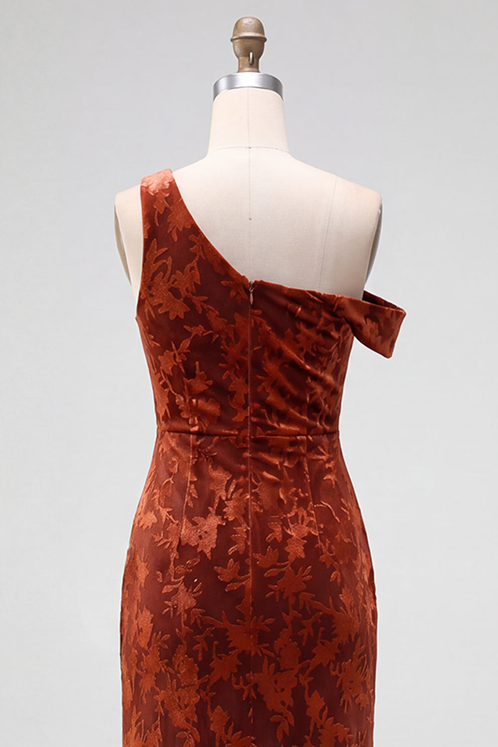 Mermaid Espresso Floral Velvet Ruched Long Holiday Party Dress with Slit