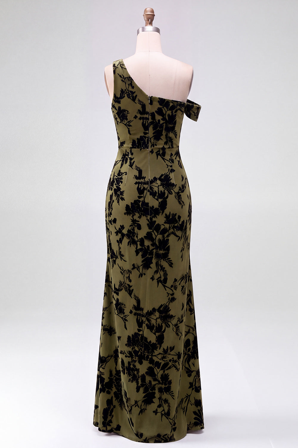 Mermaid Espresso Floral Velvet Ruched Long Holiday Party Dress with Slit