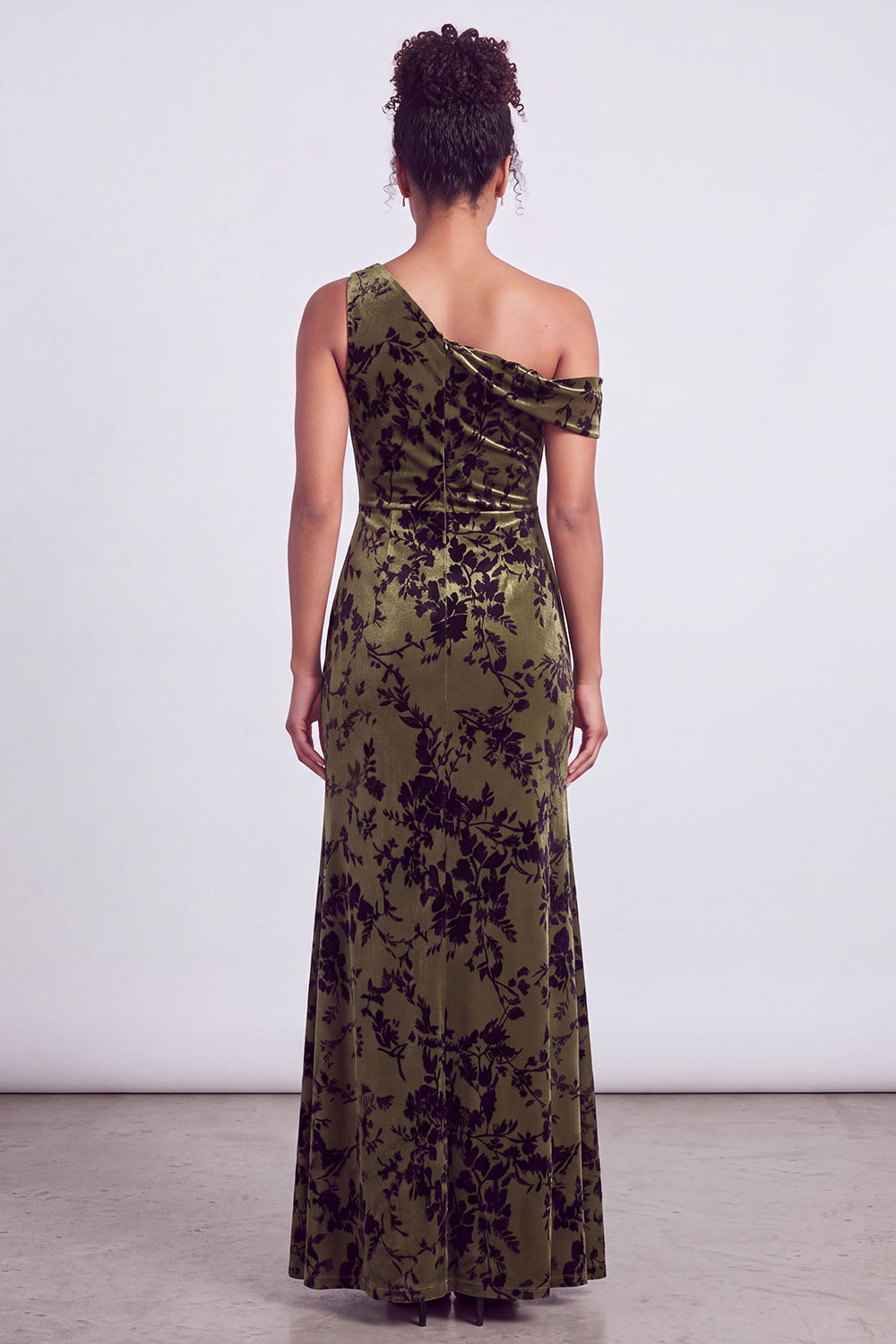 Mermaid Espresso Floral Velvet Ruched Long Holiday Party Dress with Slit