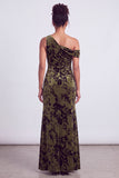 Mermaid Espresso Floral Velvet Ruched Long Holiday Party Dress with Slit