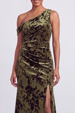 Mermaid Espresso Floral Velvet Ruched Long Holiday Party Dress with Slit