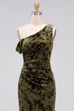Mermaid Espresso Floral Velvet Ruched Long Holiday Party Dress with Slit