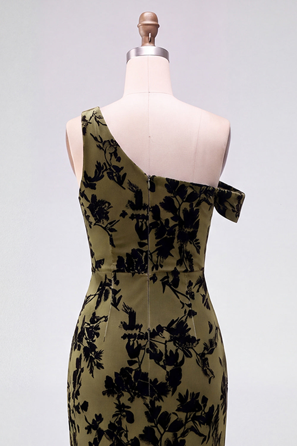 Mermaid Espresso Floral Velvet Ruched Long Holiday Party Dress with Slit