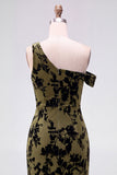 Mermaid Espresso Floral Velvet Ruched Long Holiday Party Dress with Slit