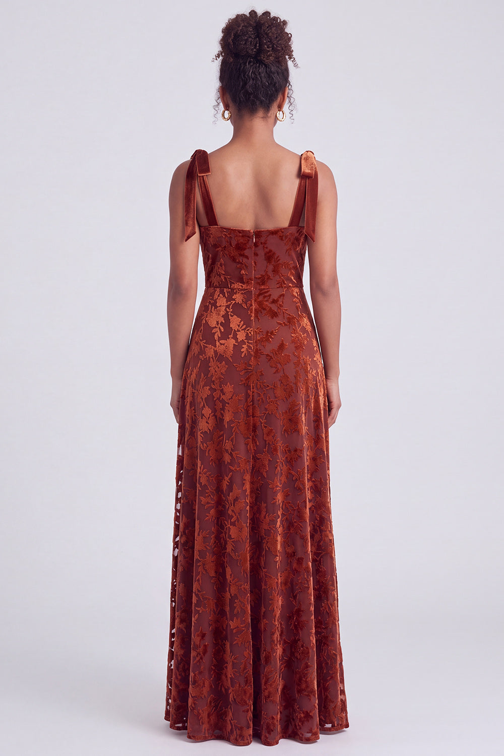 A-Line Square Neck Dark Green Floral Velvet Long Holiday Party Dress with Slit