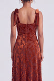 A-Line Square Neck Dark Green Floral Velvet Long Holiday Party Dress with Slit