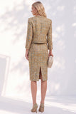 Golden Tweed 2 Piece Pencil Midi Pageant Interview Outfits