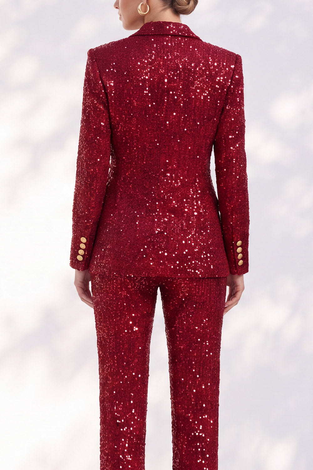 Sparkly Red Sequins Peak Lapel Double Breasted 2 Piece Women Suits