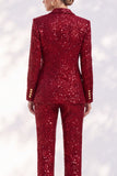 Sparkly Red Sequins Peak Lapel Double Breasted 2 Piece Women Suits