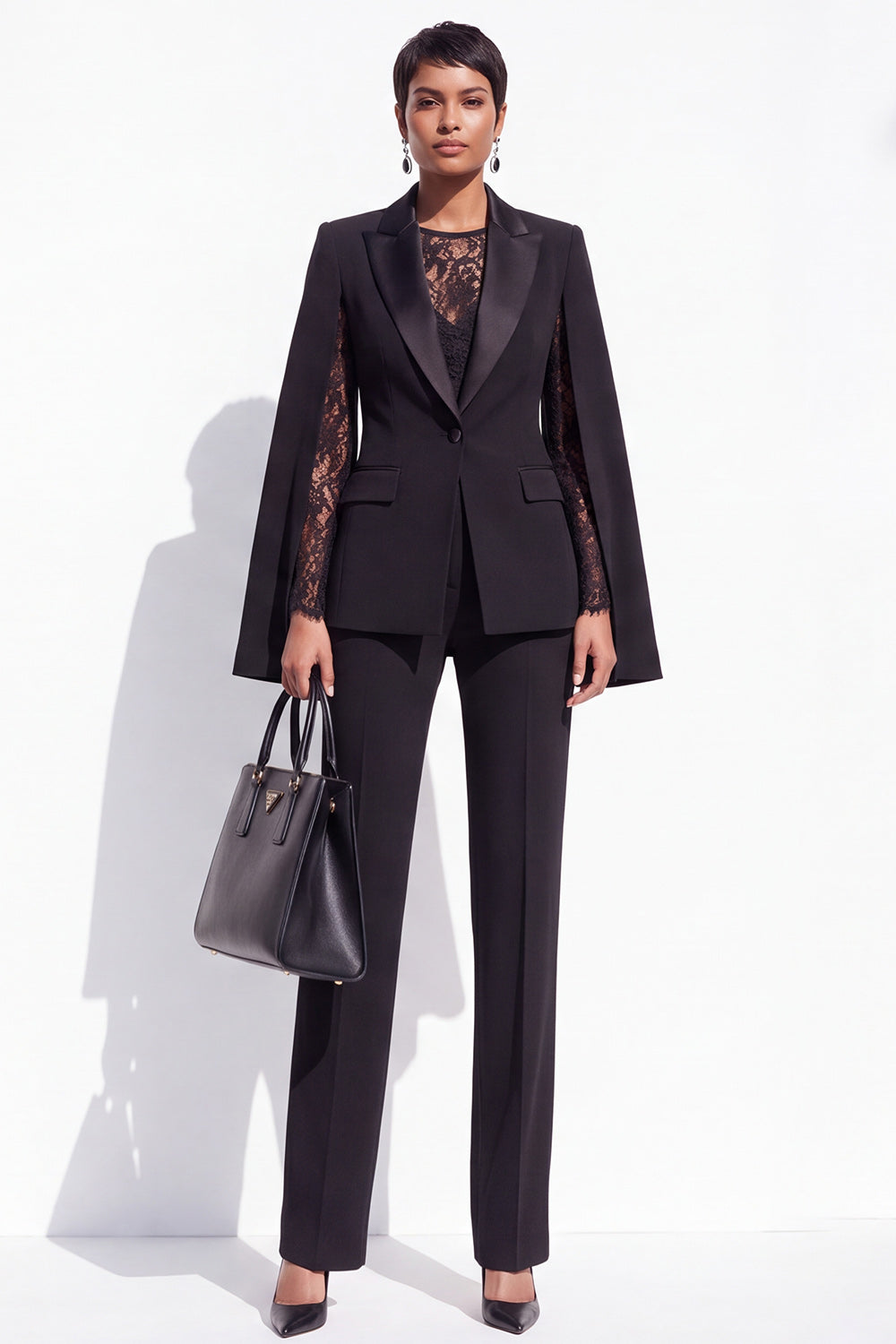 Black Peak Lapel One Button Slim Fit 2 Piece Work Suits