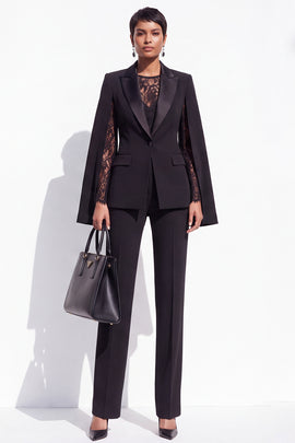 Black Peak Lapel One Button Slim Fit 2 Piece Work Suits