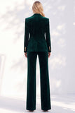 Burgundy Velvet Peak Lapel 2 Piece Slim Fit Ruffled Work Suits