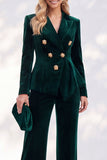 Burgundy Velvet Peak Lapel 2 Piece Slim Fit Ruffled Work Suits