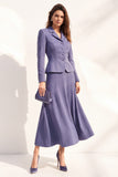 Purple 2 Piece Notched Lapel A Line Single Breasted Midi Work Dress