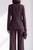Coffee Peak Lapel 2 Piece Slim Fit Double Breasted Work Suits with Pocket