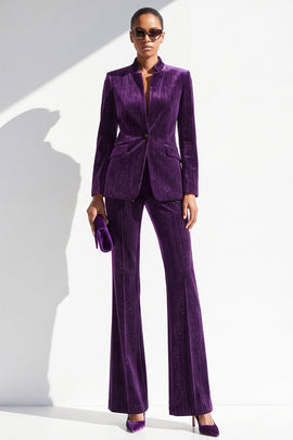 Dark Purple Glitter 2 Piece Lapel Slim Fit One Button Velvet Work Suits