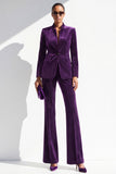 Dark Purple Glitter 2 Piece Lapel Slim Fit One Button Velvet Work Suits