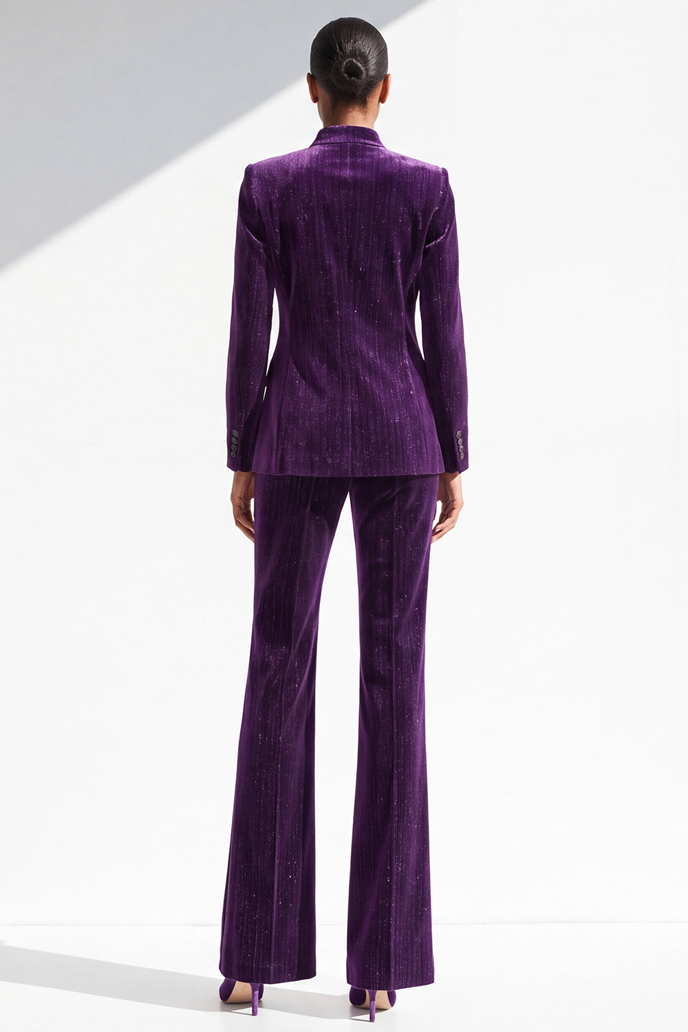 Dark Purple Glitter 2 Piece Lapel Slim Fit One Button Velvet Work Suits
