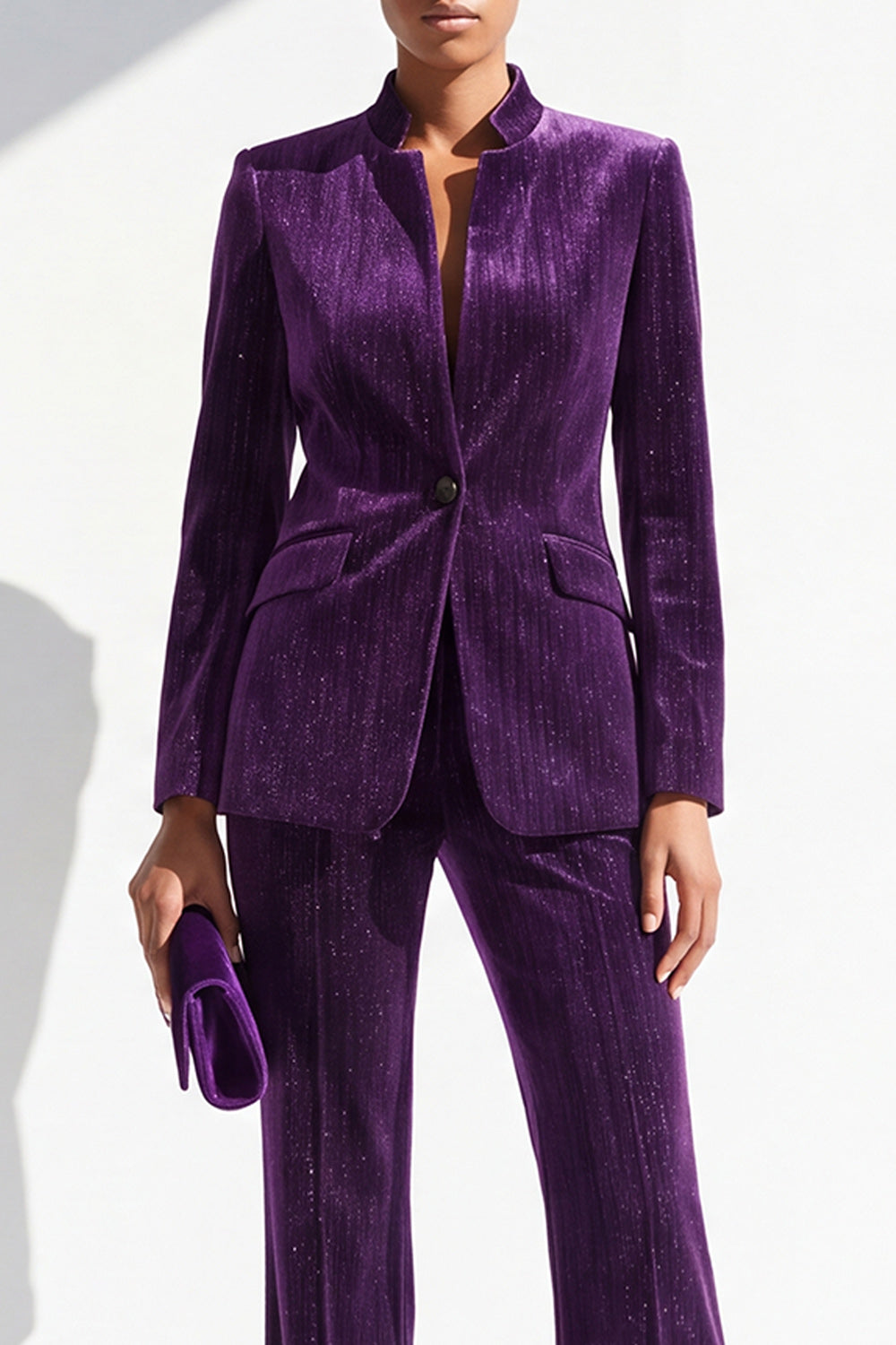 Dark Purple Glitter 2 Piece Lapel Slim Fit One Button Velvet Work Suits