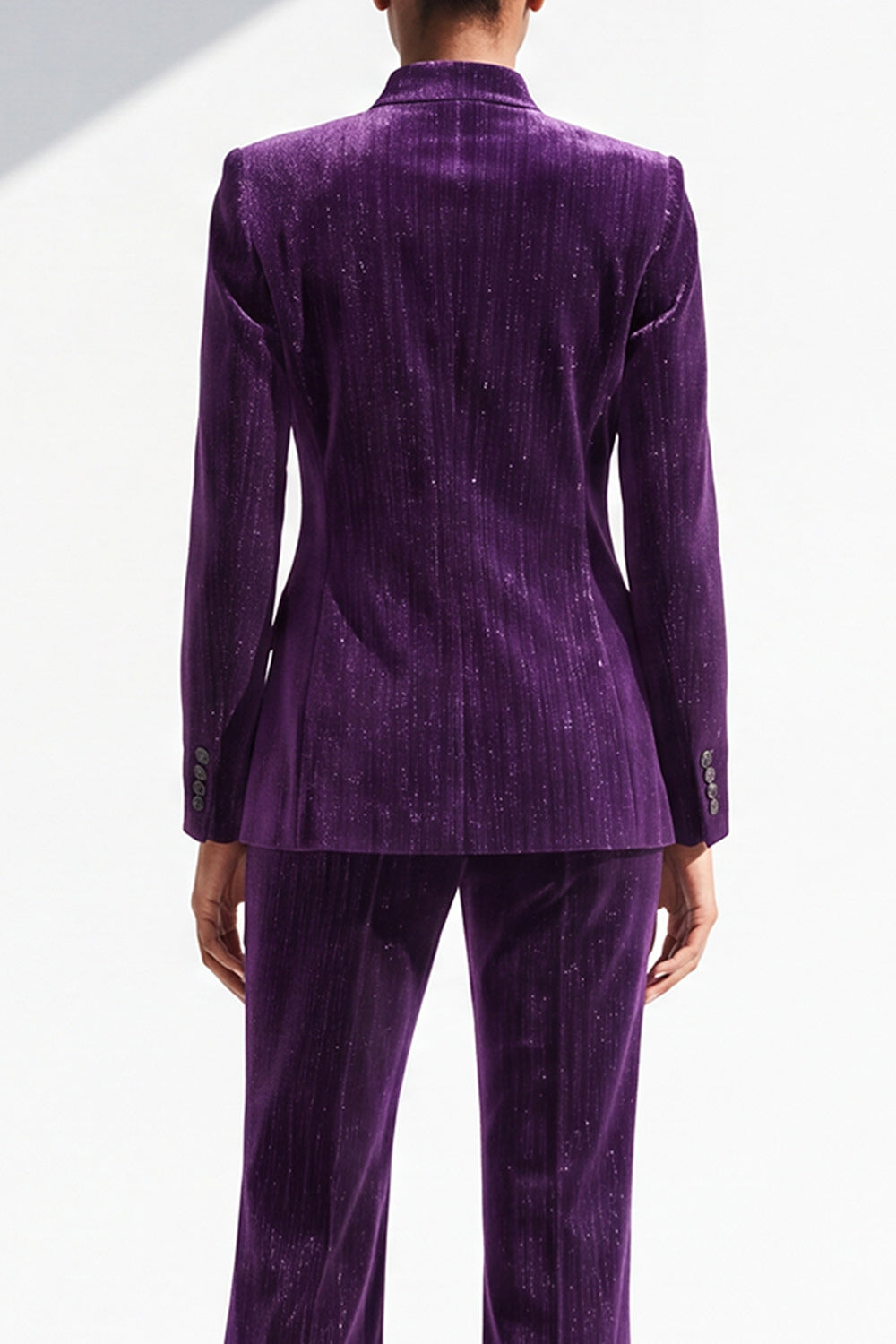 Dark Purple Glitter 2 Piece Lapel Slim Fit One Button Velvet Work Suits