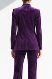 Dark Purple Glitter 2 Piece Lapel Slim Fit One Button Velvet Work Suits
