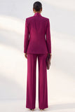 Purple Red Shawl Lapel 2 Piece Work Suits with Neck Scarf