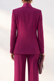 Purple Red Shawl Lapel 2 Piece Work Suits with Neck Scarf
