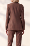 Coffee 2 Piece Peak Lapel Single Breasted Slim Fit Work Suits with Pocket