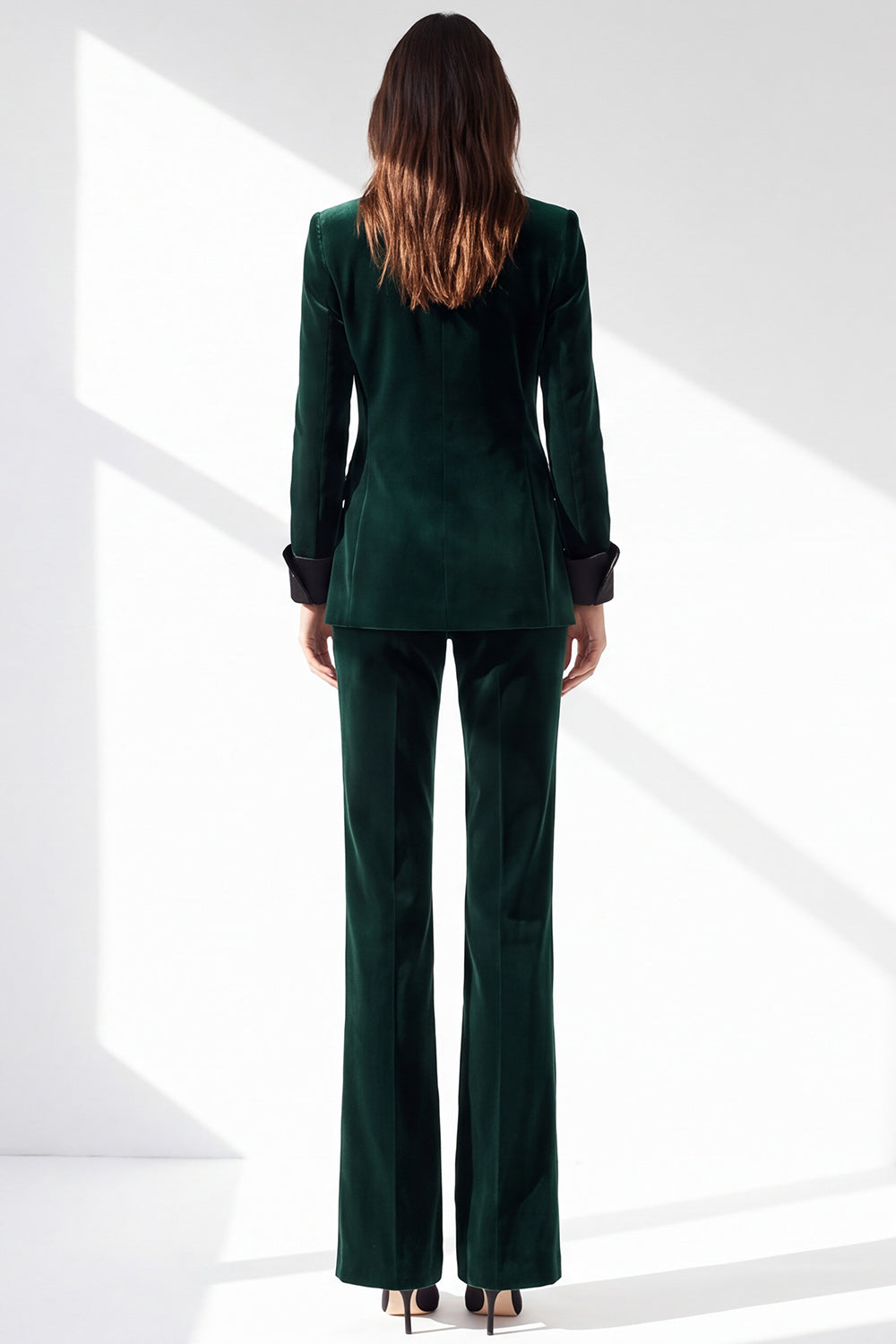 Dark Green 2 Piece Peak Lapel Slim Fit Velvet Work Suits with Pockets