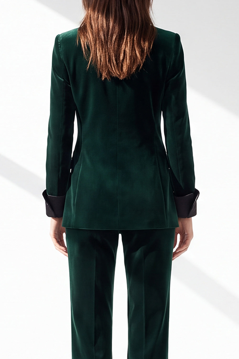 Dark Green 2 Piece Peak Lapel Slim Fit Velvet Work Suits with Pockets