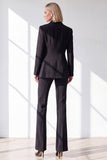 Black 2 Piece Double Breasted Peak Lapel Slim Fit Work Suits with Pockets