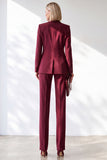 Burgundy Shawl Lapel Slim Fit 2 Piece Work Suits with Pocket
