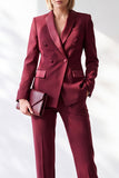 Burgundy Shawl Lapel Slim Fit 2 Piece Work Suits with Pocket