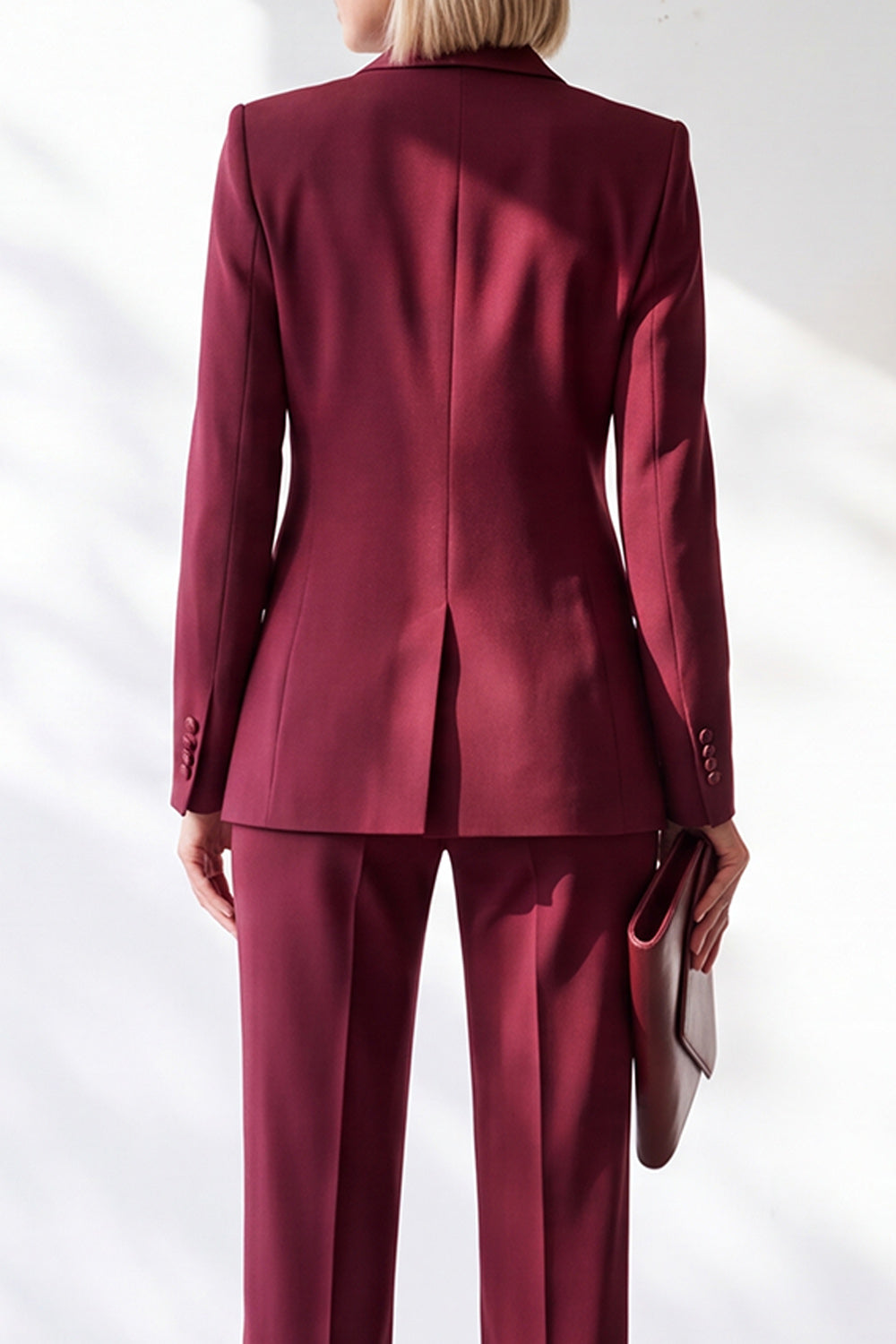 Burgundy Shawl Lapel Slim Fit 2 Piece Work Suits with Pocket