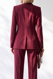 Burgundy Shawl Lapel Slim Fit 2 Piece Work Suits with Pocket