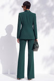 Dark Green Peak Lapel Slim Fit One Button 2 Piece Work Suits with Pocket