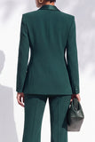 Dark Green Peak Lapel Slim Fit One Button 2 Piece Work Suits with Pocket